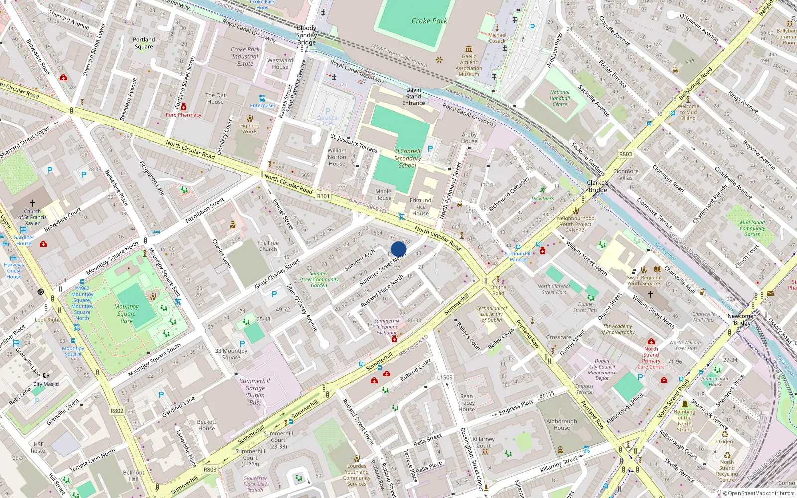 Overhead map showing the location of 19 Summer Street North, Dublin 1