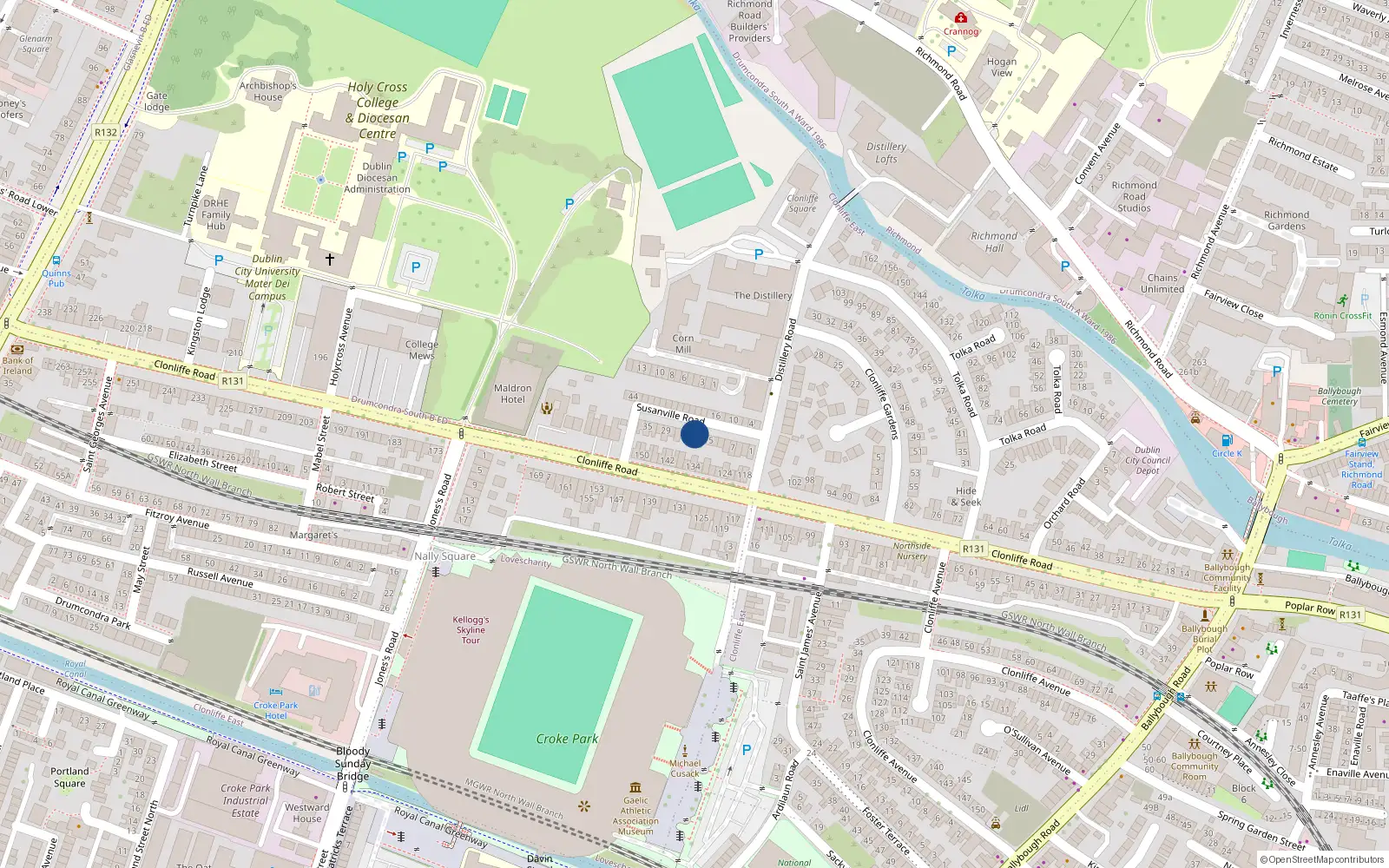 Overhead map showing the location of 19 Susanville Road, Drumcondra, Dublin 3