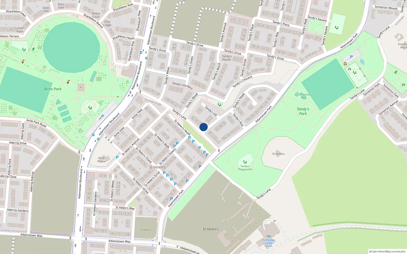 Overhead map showing the location of 19 Tandy's Heath, Finnstown