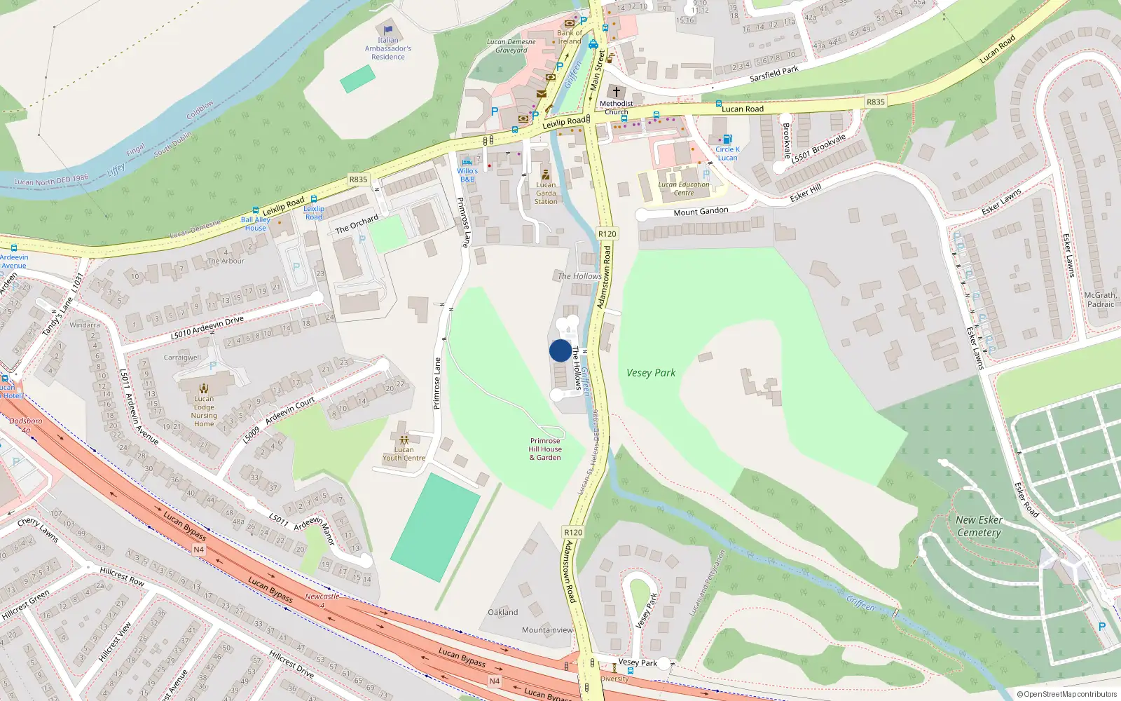 Overhead map showing the location of 19 the Hollows, Lucan