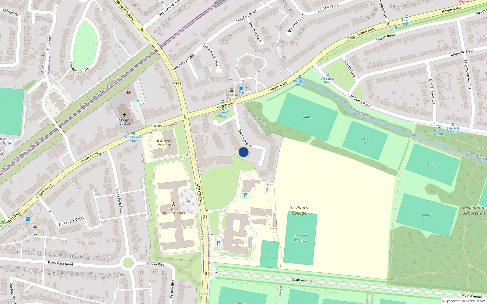 Overhead map showing the location of 19 the Meadows, Howth Road, Dublin 5