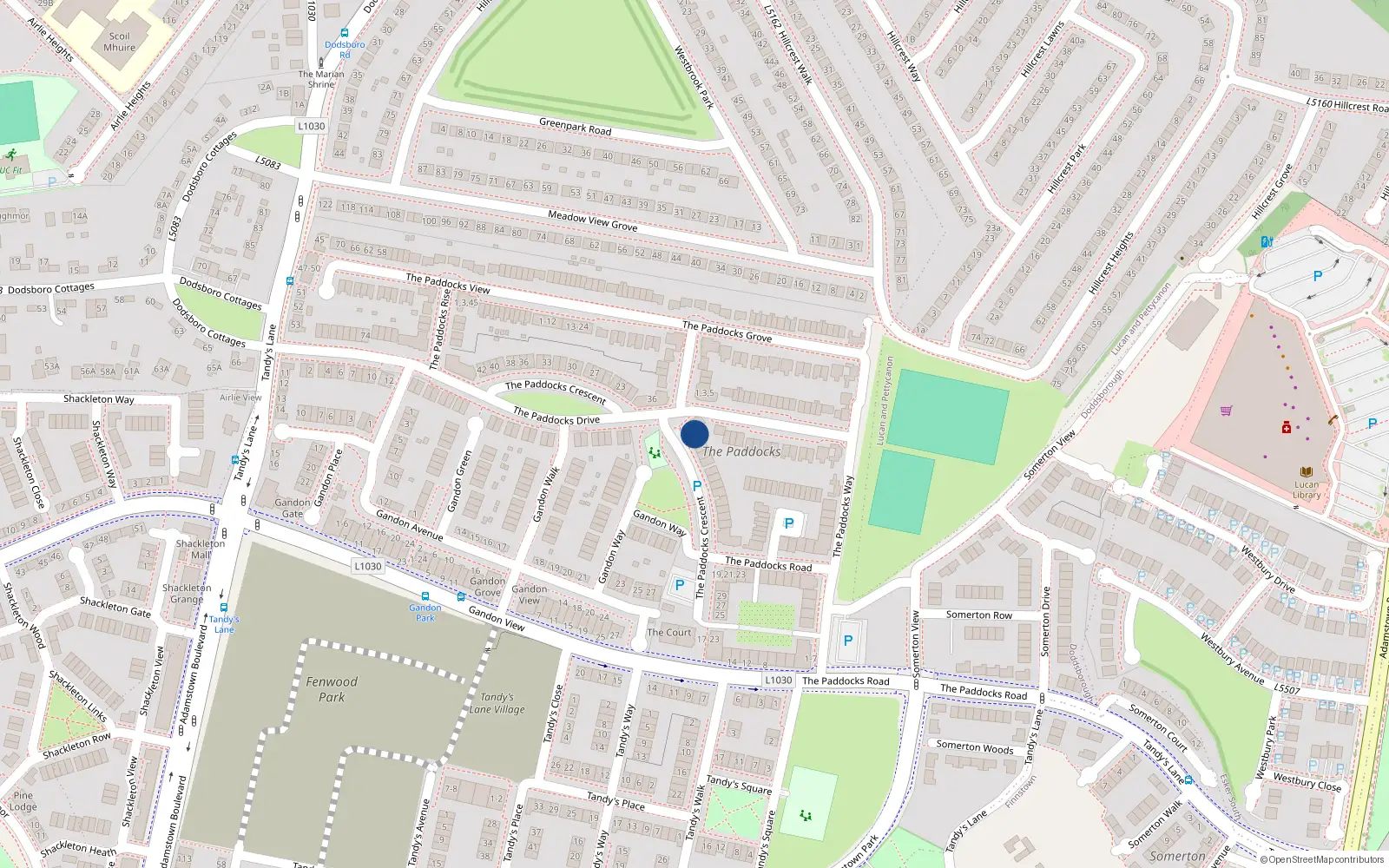 Overhead map showing the location of 19 The Paddocks Crescent, Lucan