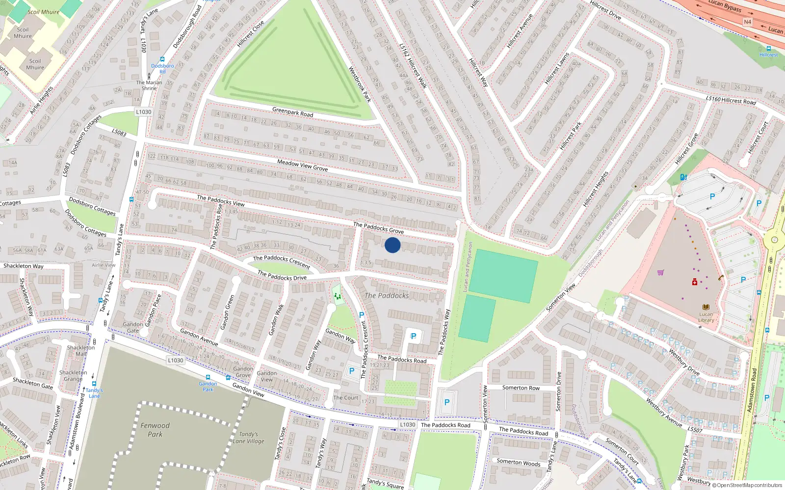 Overhead map showing the location of 19 the Paddocks Grove, Adamstown, Dublin
