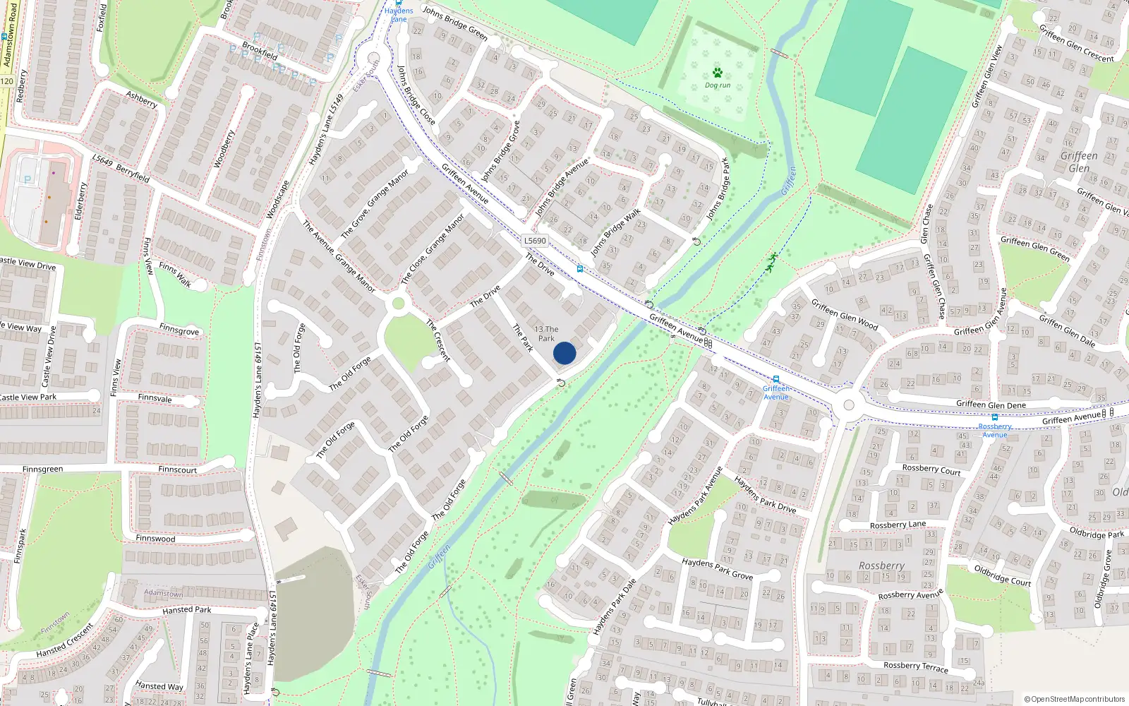 Overhead map showing the location of 19 The Park, Grange Manor