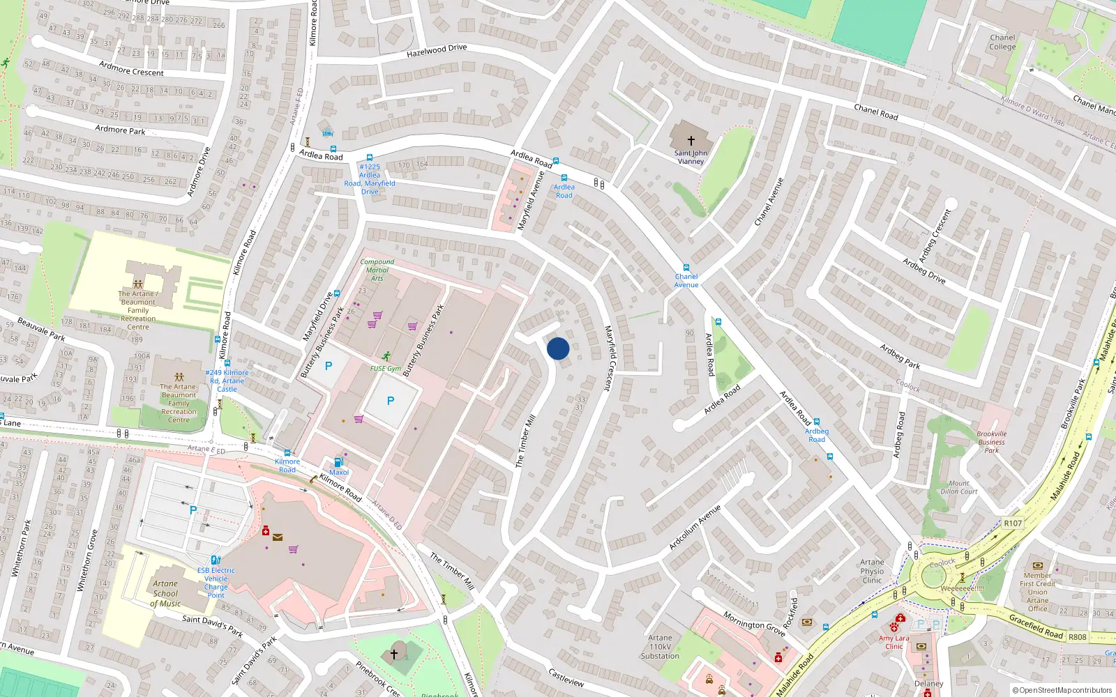 Overhead map showing the location of 19 Timbermill, Artane, Dublin 5