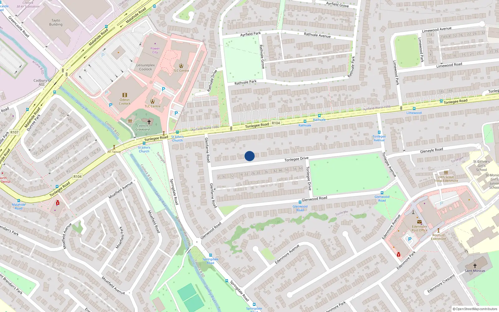 Overhead map showing the location of 19 Tonlegee Drive, Raheny, Dublin 5
