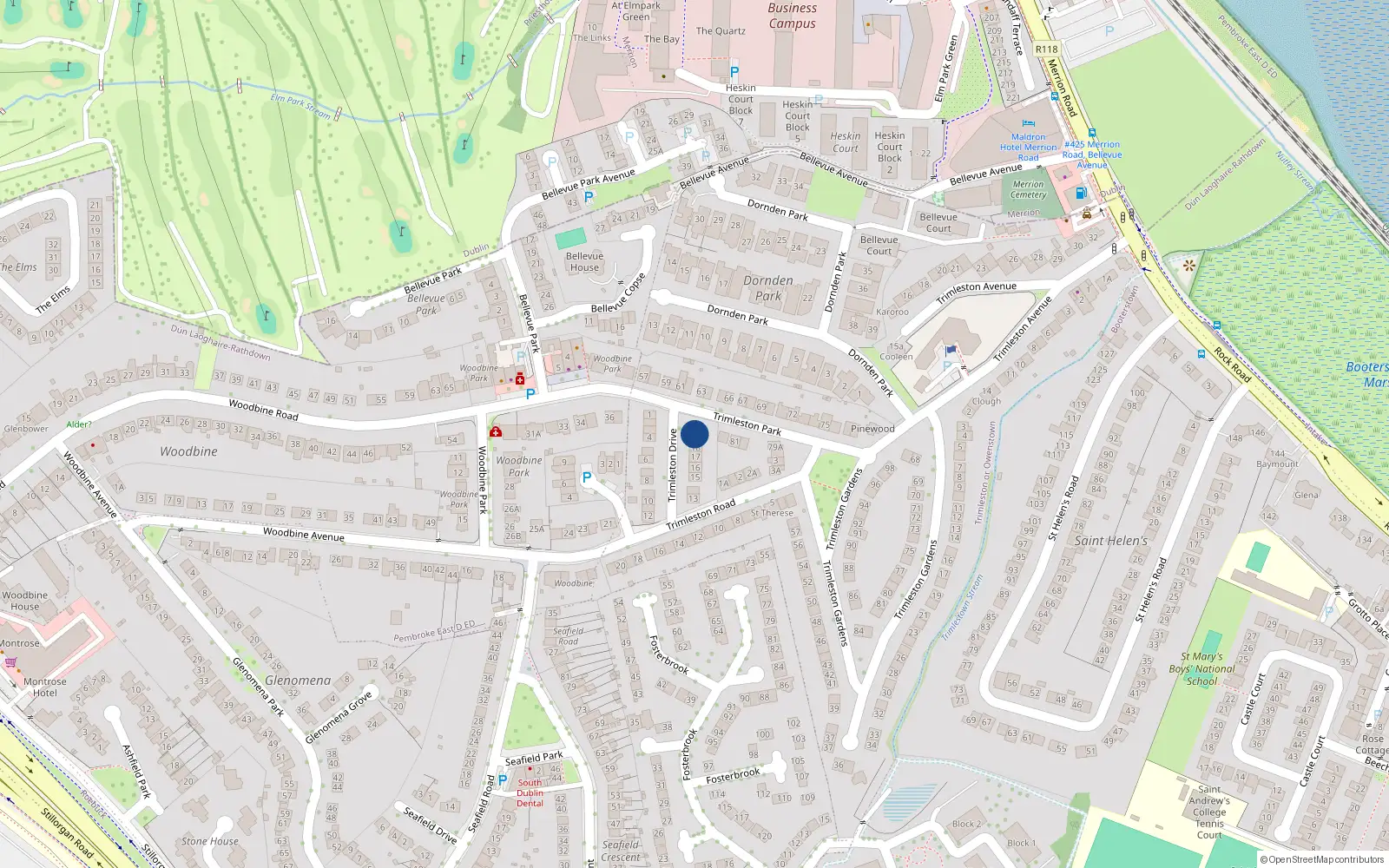 Overhead map showing the location of 19 Trimleston Drive, Trimleston or Owenstown