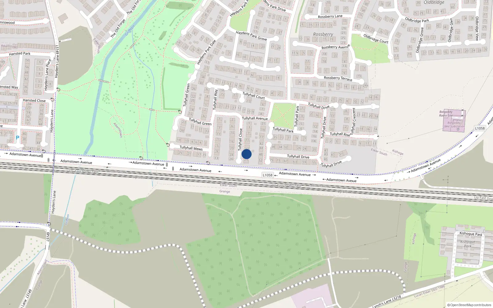 Overhead map showing the location of 19 Tullyhall Close, Lucan
