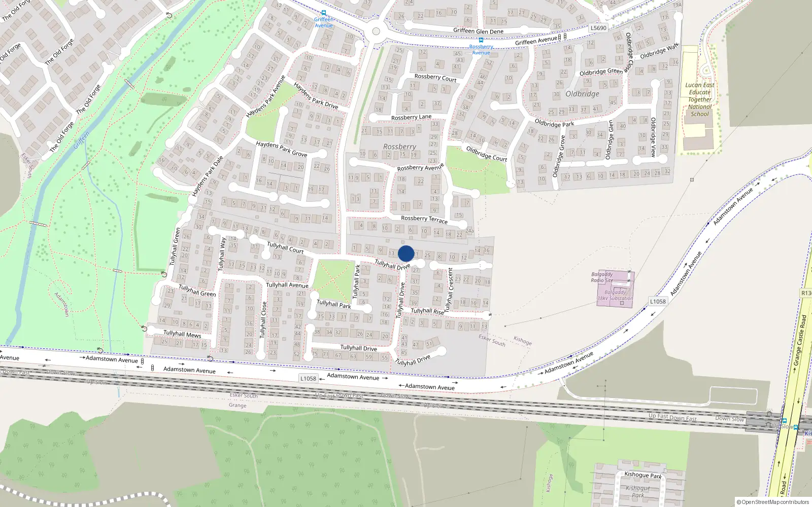 Overhead map showing the location of 19 Tullyhall Drive, Lucan
