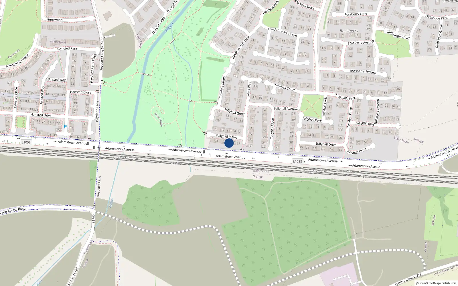 Overhead map showing the location of 19 Tullyhall Mews, Lucan