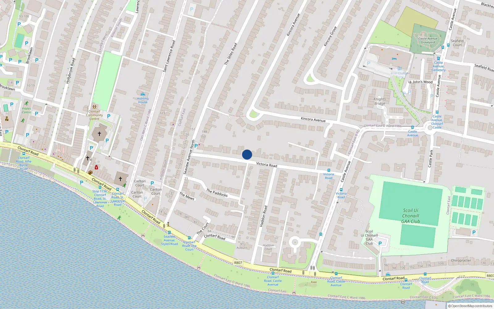 Overhead map showing the location of 19 Victoria Road, Clontarf, Dublin 3