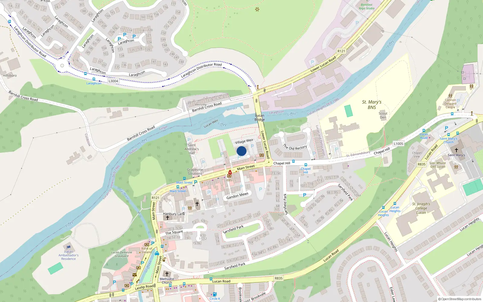 Overhead map showing the location of 19 Village Weir, Lower Main St, Lucan