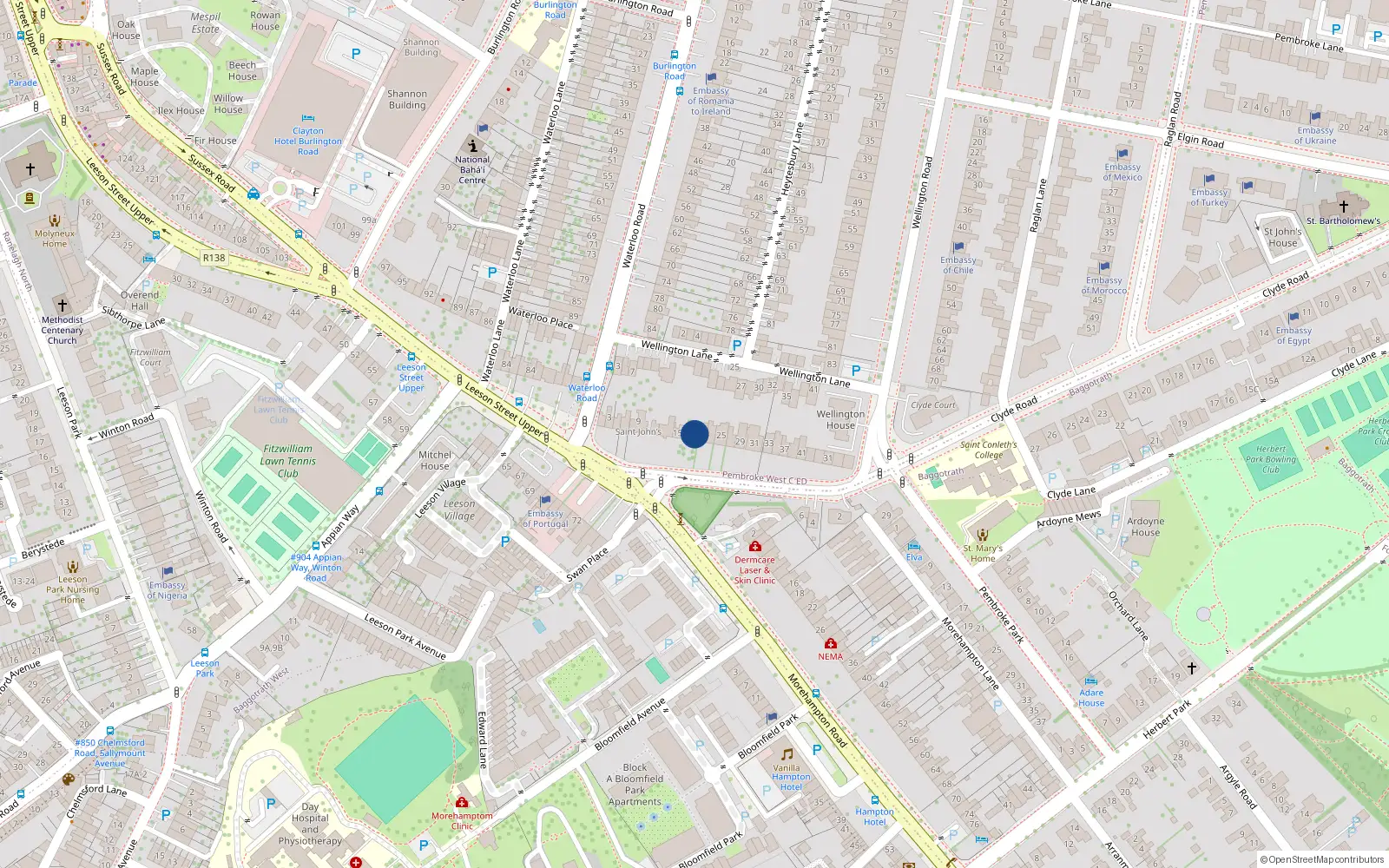 Overhead map showing the location of 19 Wellington Place, Dublin