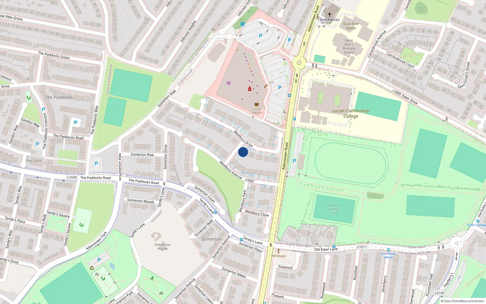 Overhead map showing the location of 19 Westbury Drive, Lucan, Dublin