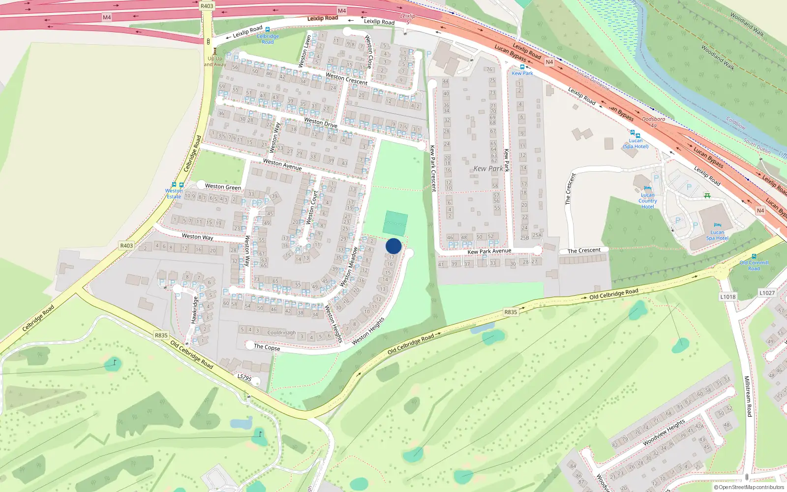 Overhead map showing the location of 19 Weston Heights, Lucan, Dublin