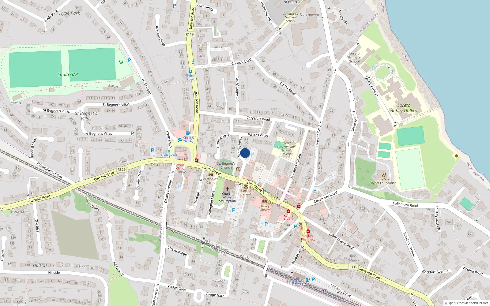 Overhead map showing the location of 19 White's Villas, Dalkey