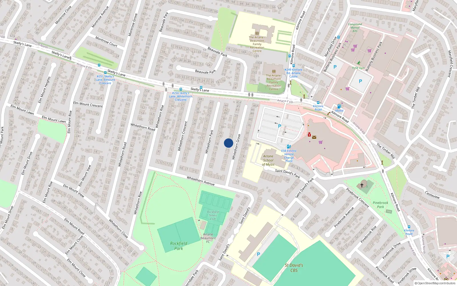 Overhead map showing the location of 19 Whitethorn Grove, Dublin 5