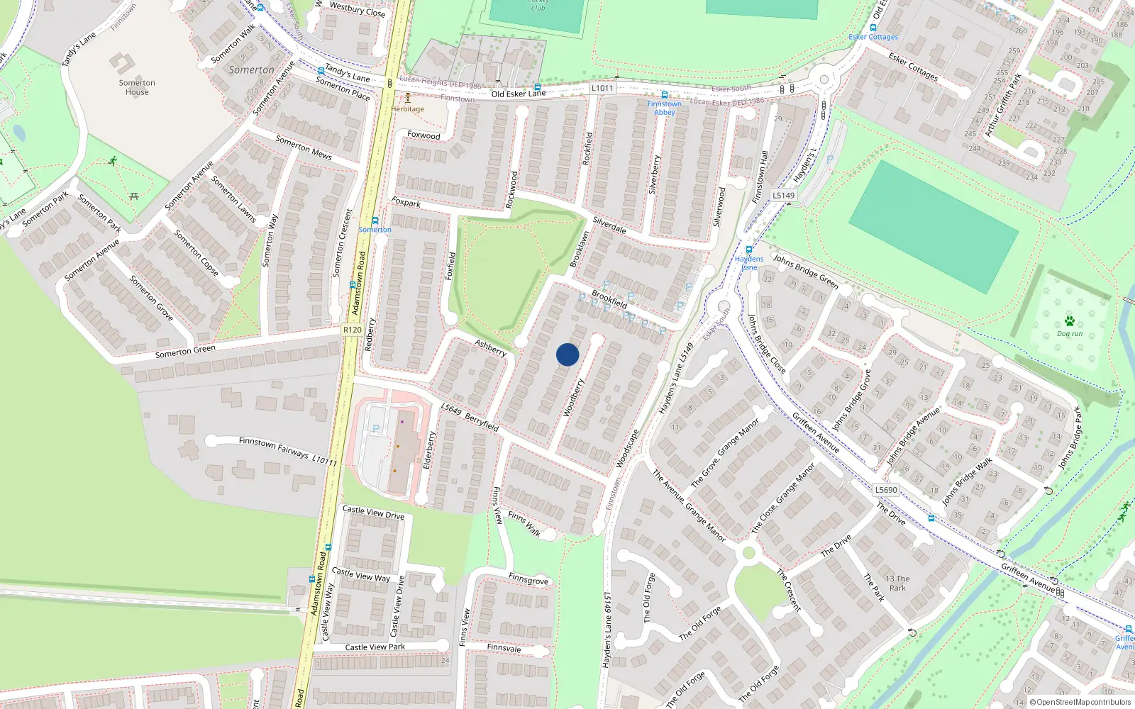 Overhead map showing the location of 19 Woodberry, Finnstown Priory, Lucan