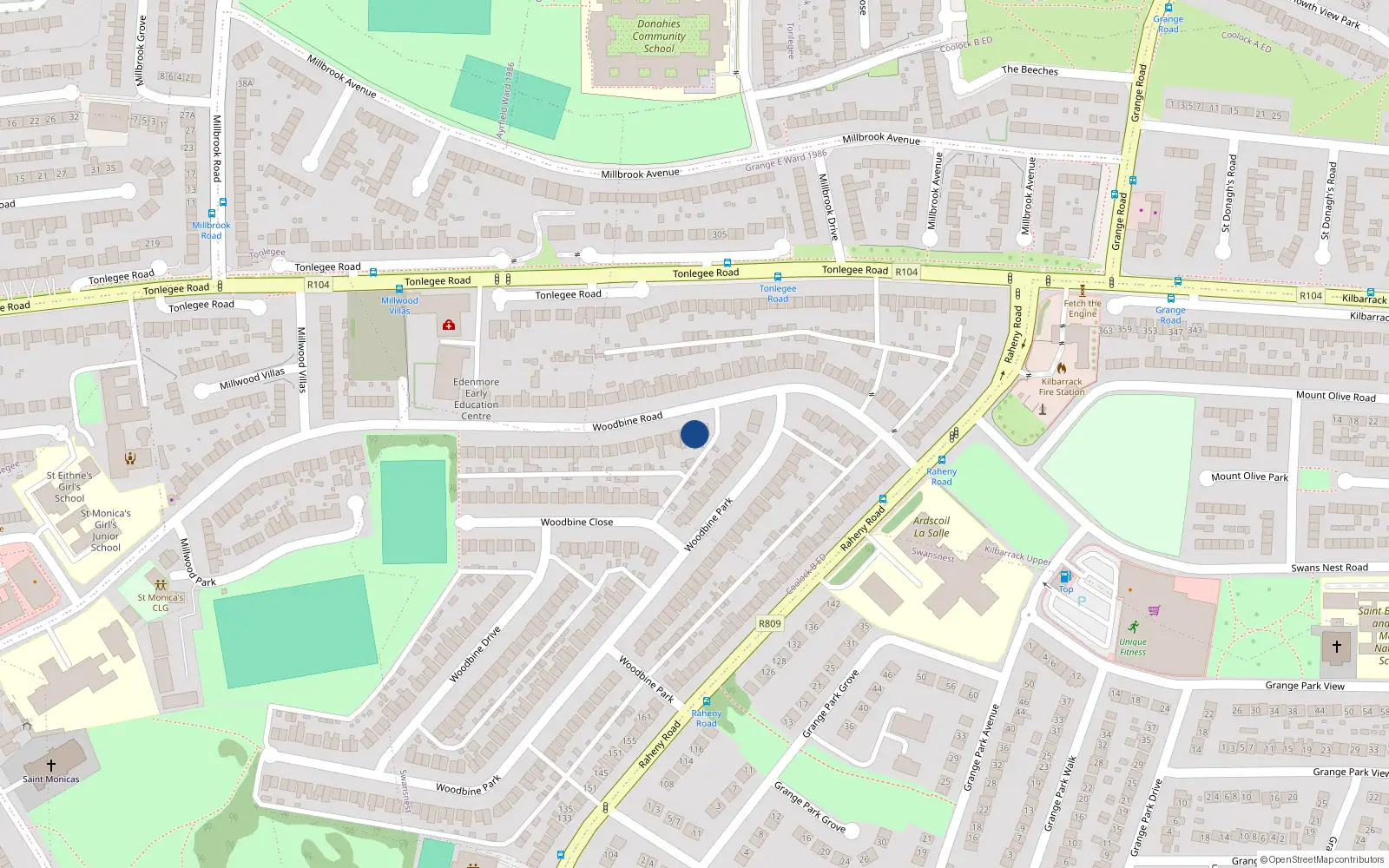 Overhead map showing the location of 19 Woodbine Road, Dublin 5