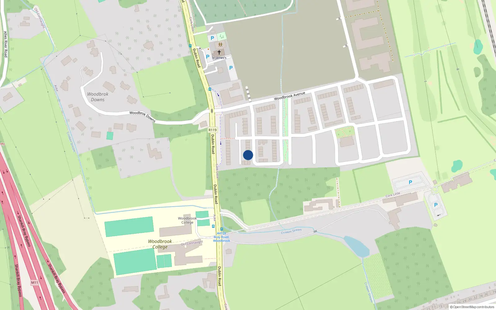 Overhead map showing the location of 19 Woodbrook Park, Woodbrook, Shankill