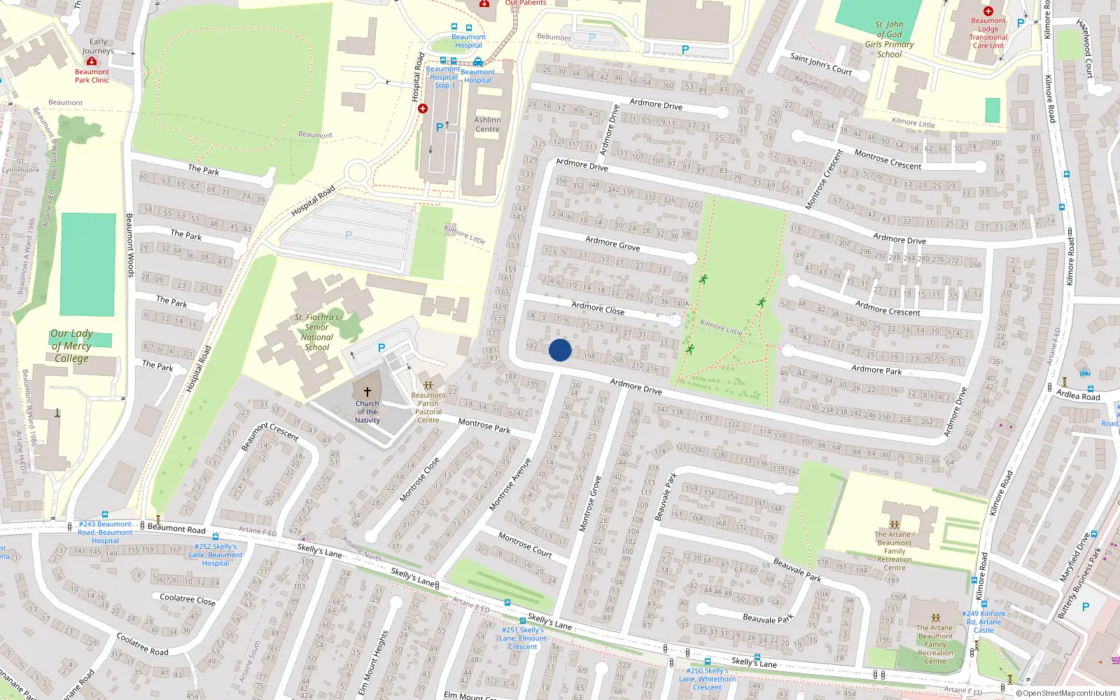 Overhead map showing the location of 190 Ardmore Drive, Dublin 5