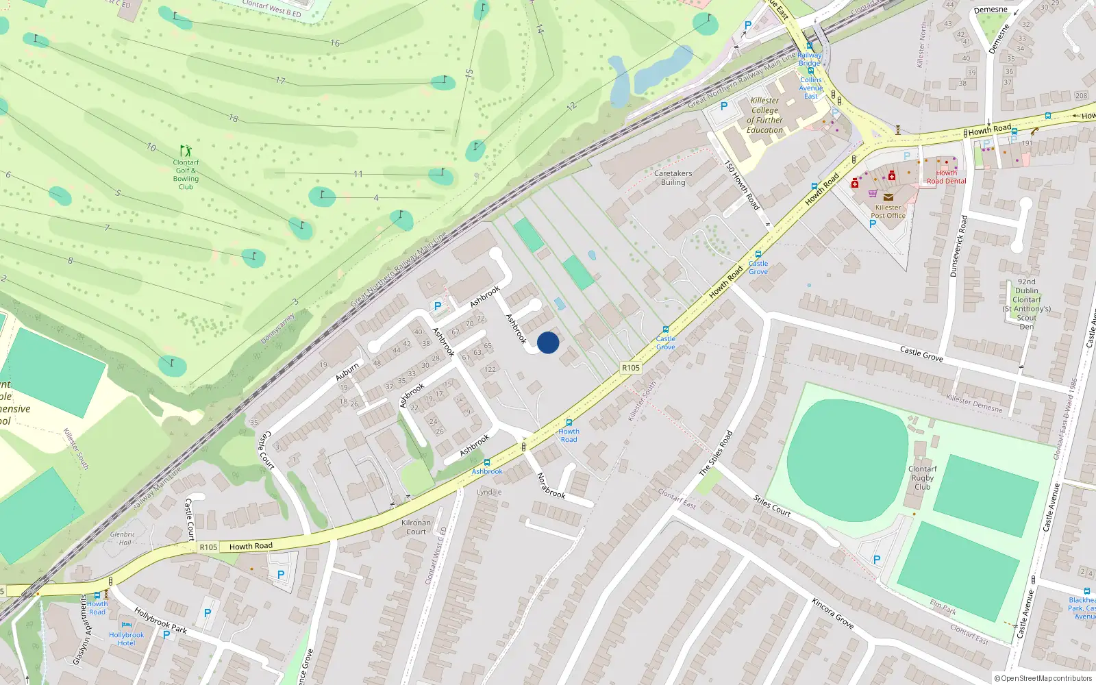 Overhead map showing the location of 190 Ashbrook, Clontarf Dublin 3
