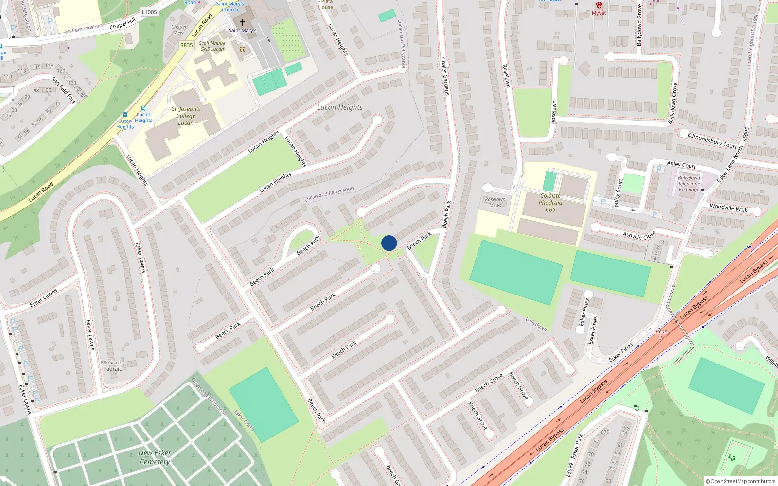 Overhead map showing the location of 190 Beech Park, Lucan