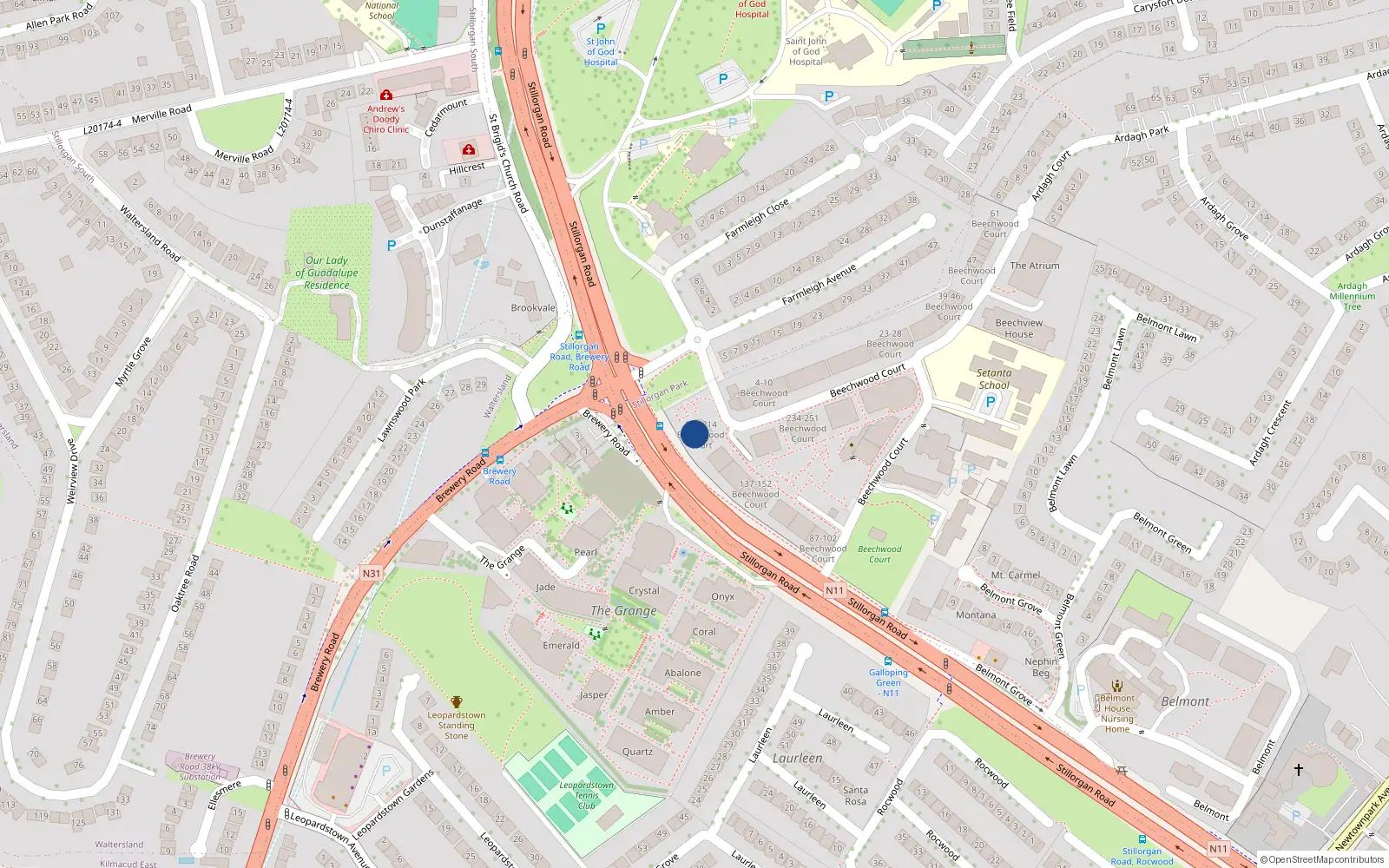 Overhead map showing the location of 190 Beechwood Court, Stillorgan, Dublin