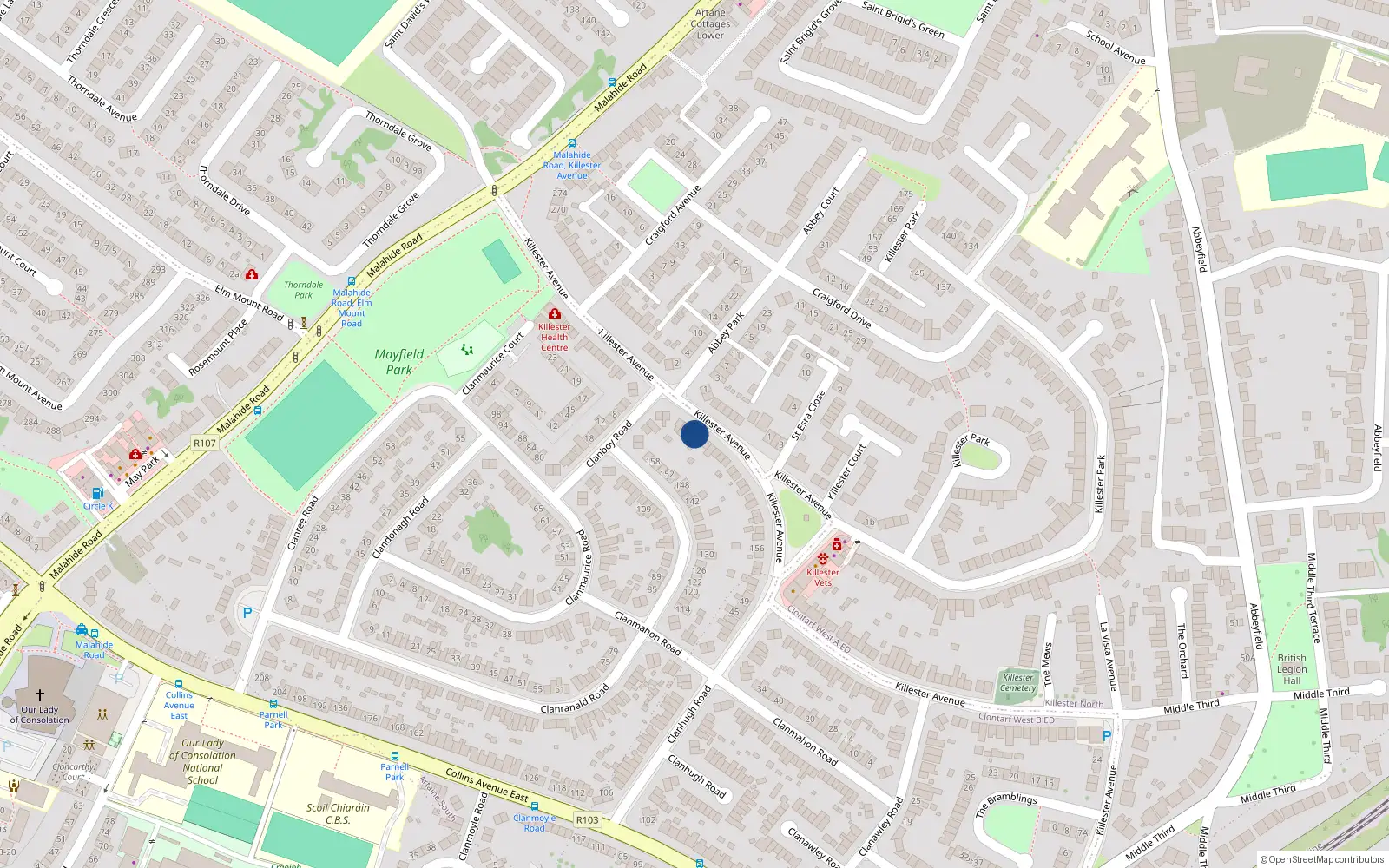 Overhead map showing the location of 190 Killester Avenue, Dublin 5