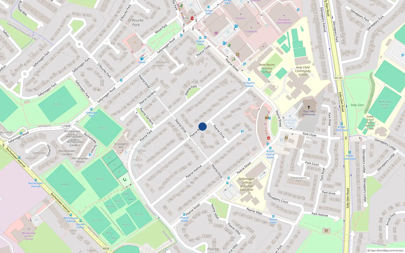 Overhead map showing the location of 190 Pearse Road, Dublin