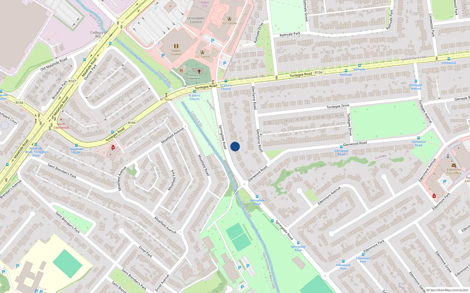 Overhead map showing the location of 190 Springdale Road, Dublin 5