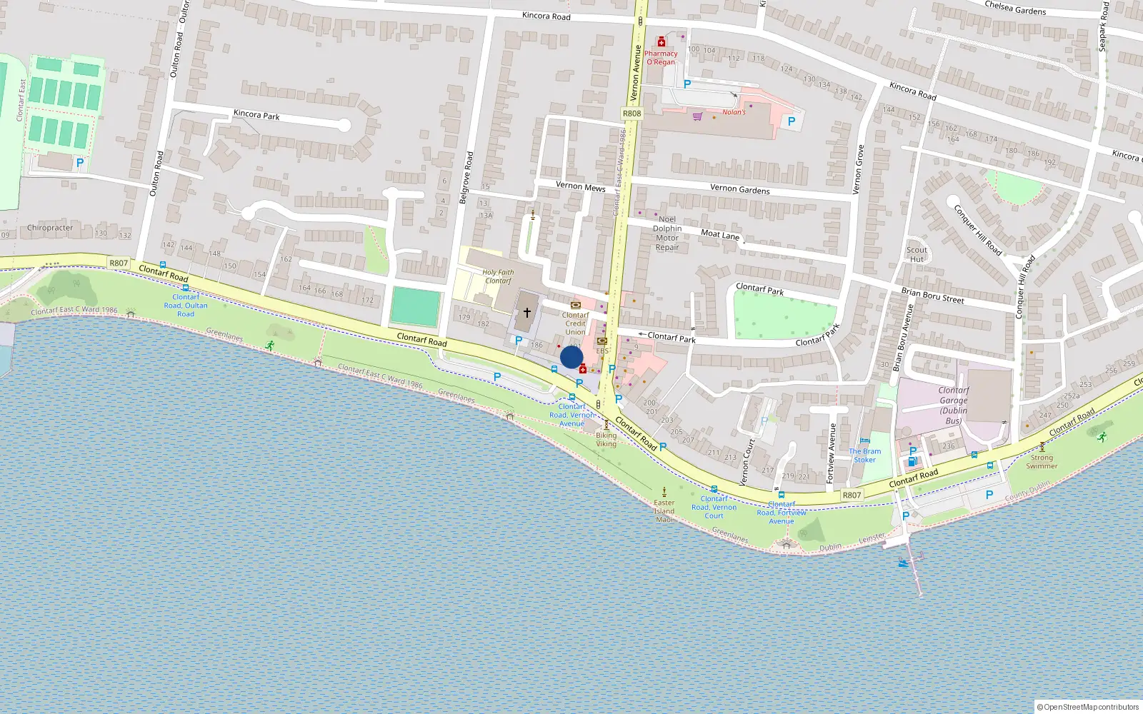 Overhead map showing the location of 191 Clontarf Road, Dublin 3