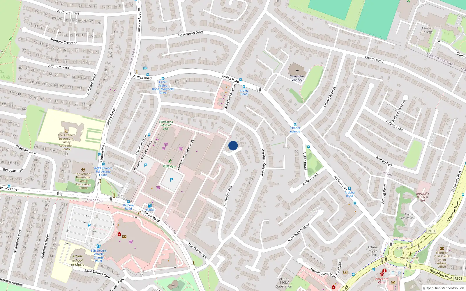 Overhead map showing the location of 191 Timbermill, Kilmore Road, Artane