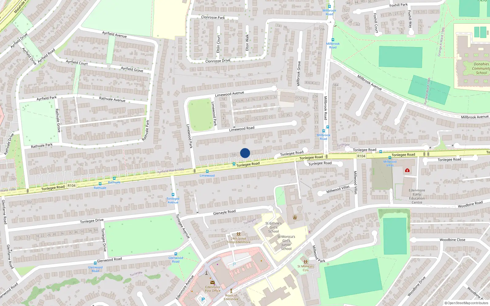 Overhead map showing the location of 191 Tonlagee Road, Raheny, Dublin 5