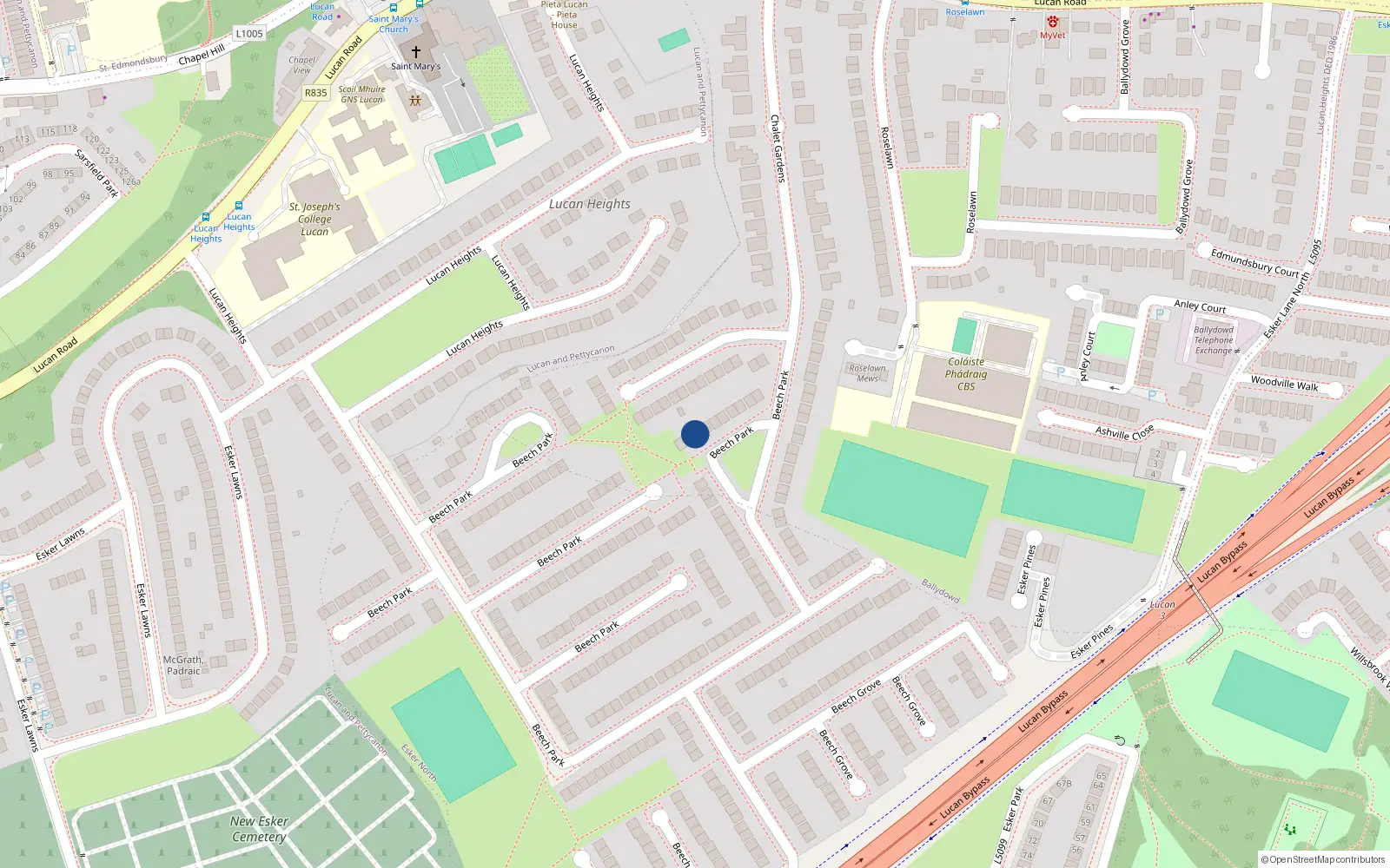 Overhead map showing the location of 192 Beech Park, Lucan