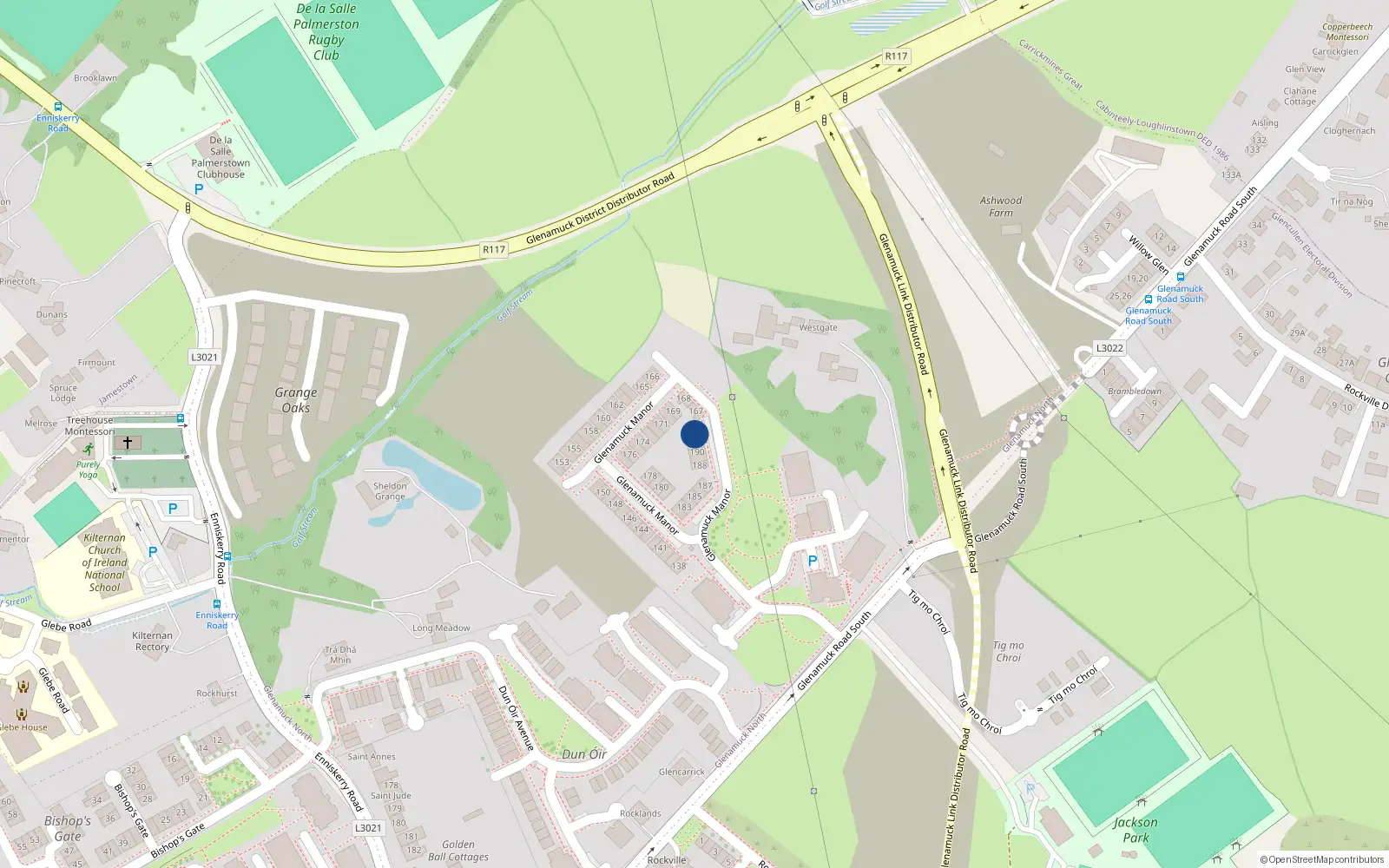 Overhead map showing the location of 192 Glenamuck Manor, Dublin 18