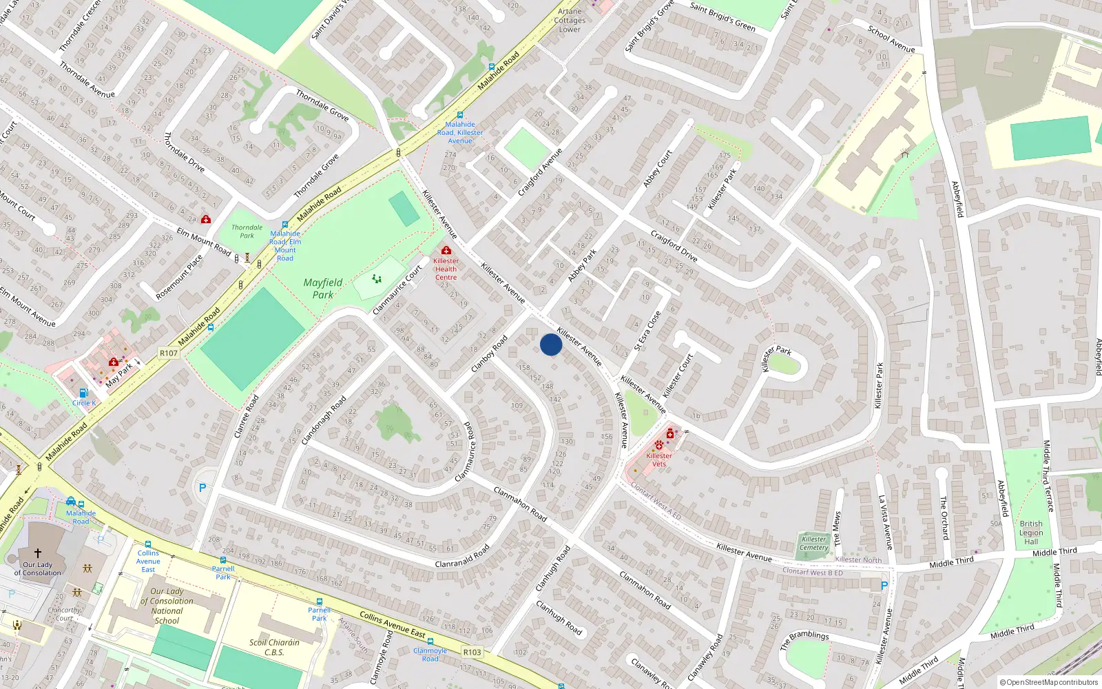 Overhead map showing the location of 192 Killester Avenue, Killester Dublin 5, Dublin