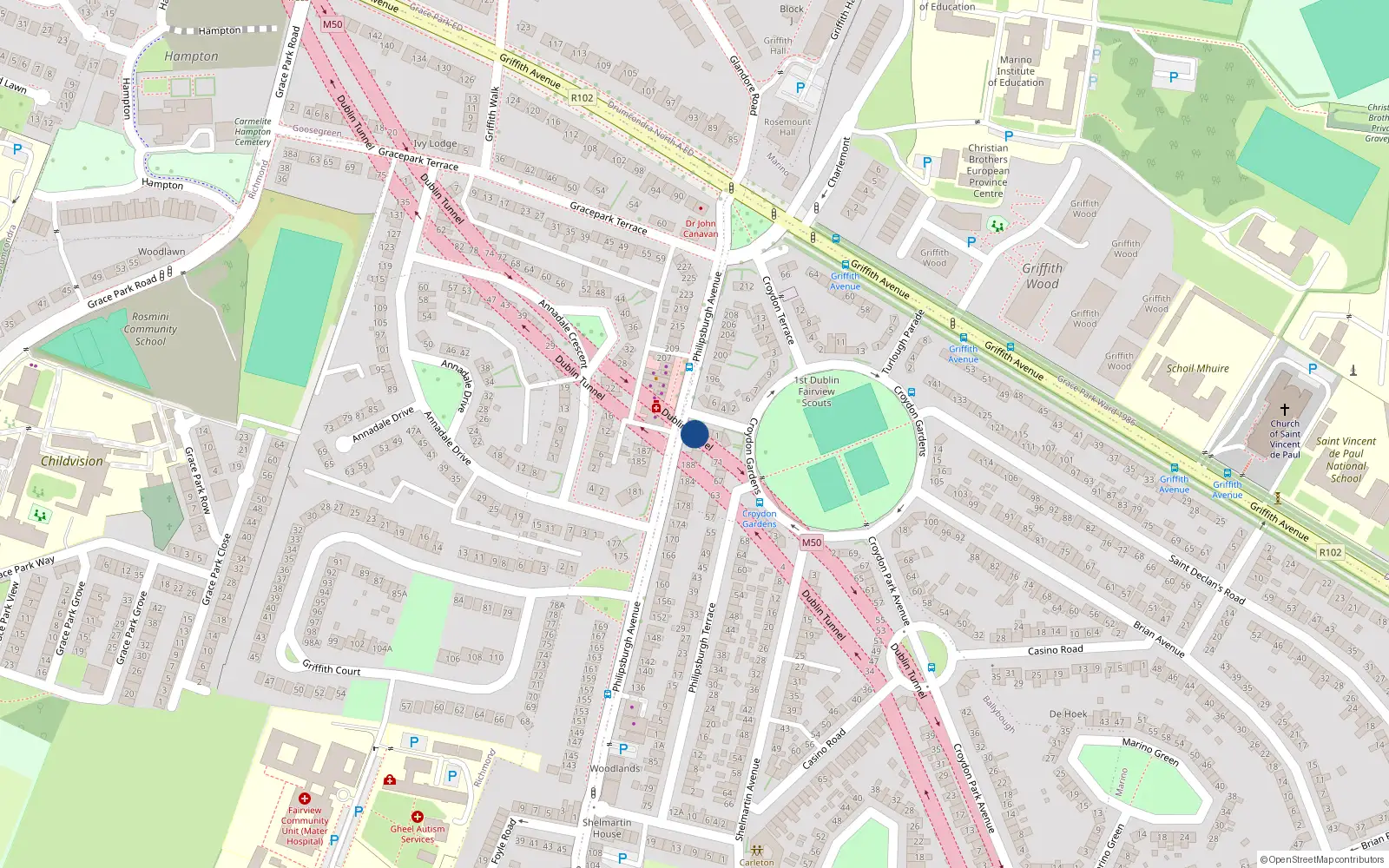 Overhead map showing the location of 192 Philipsburgh Avenue, Dublin 3