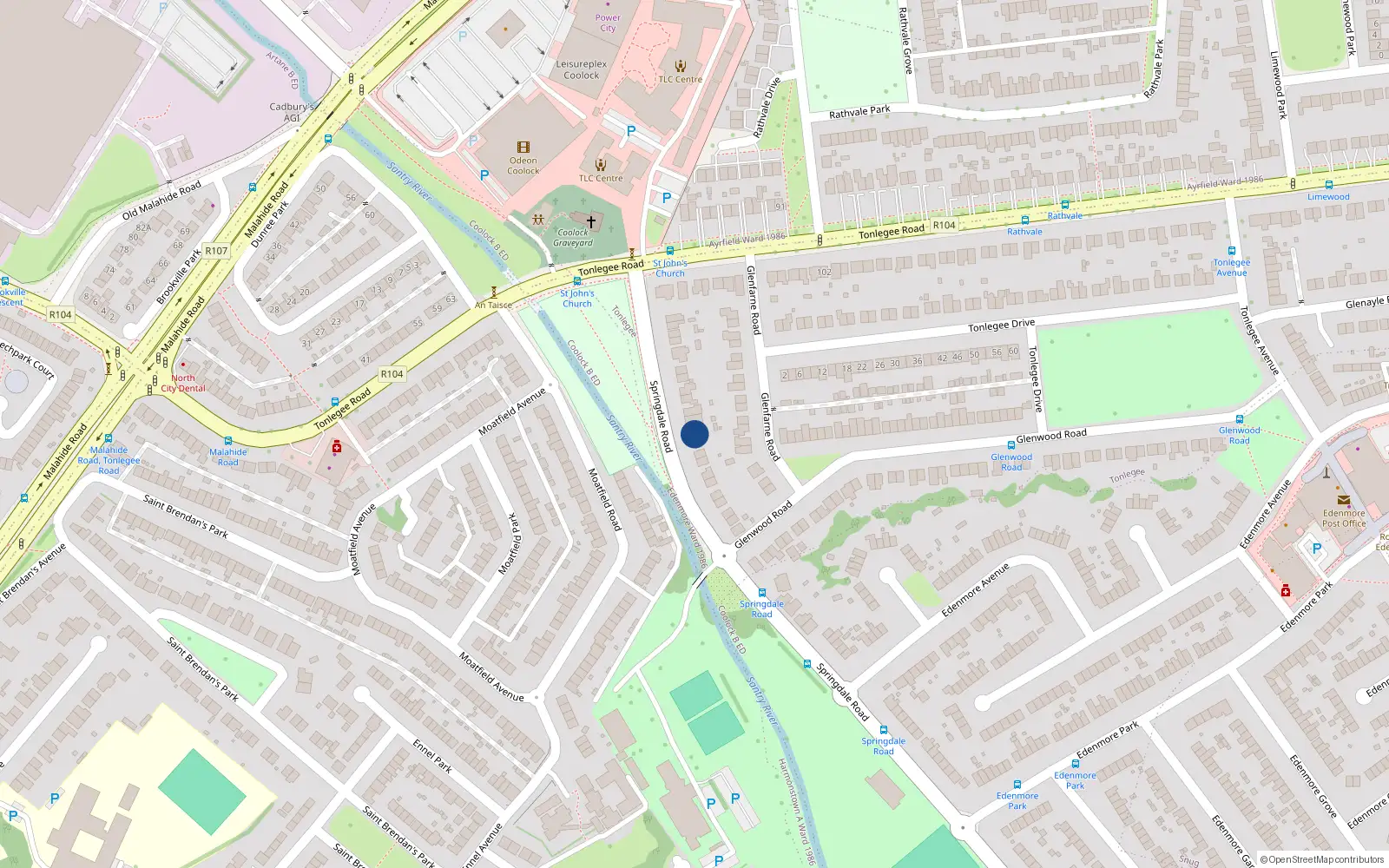 Overhead map showing the location of 192 Springdale Road, Dublin 5