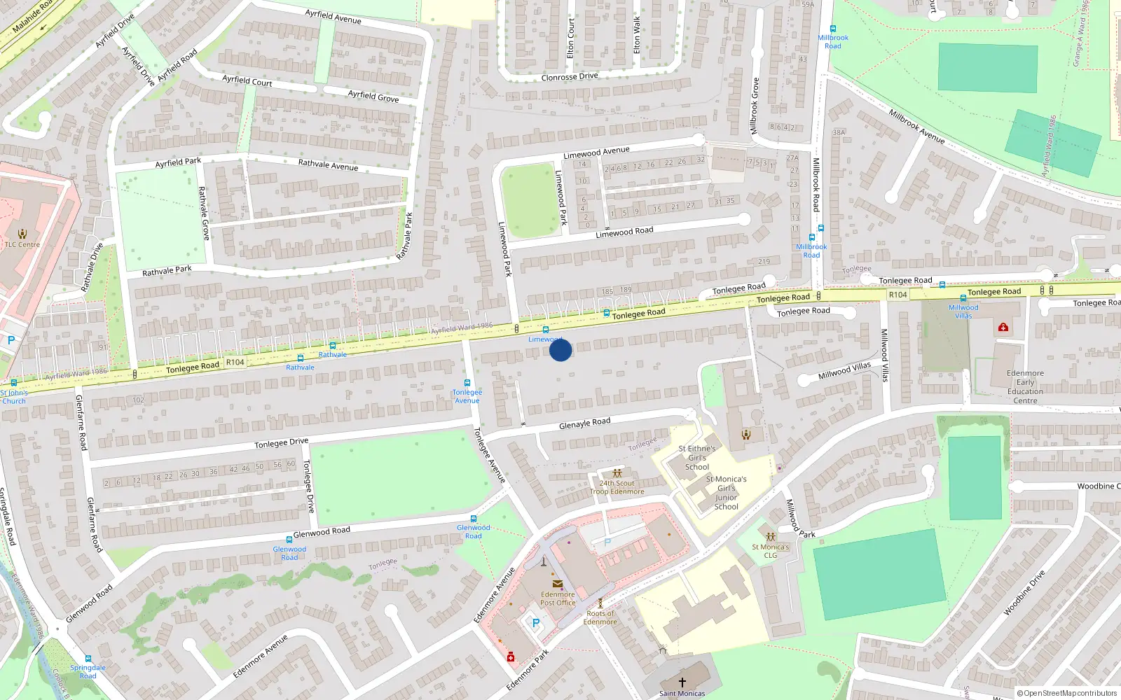 Overhead map showing the location of 192 Tonlegee Road, Raheny, Dublin 5