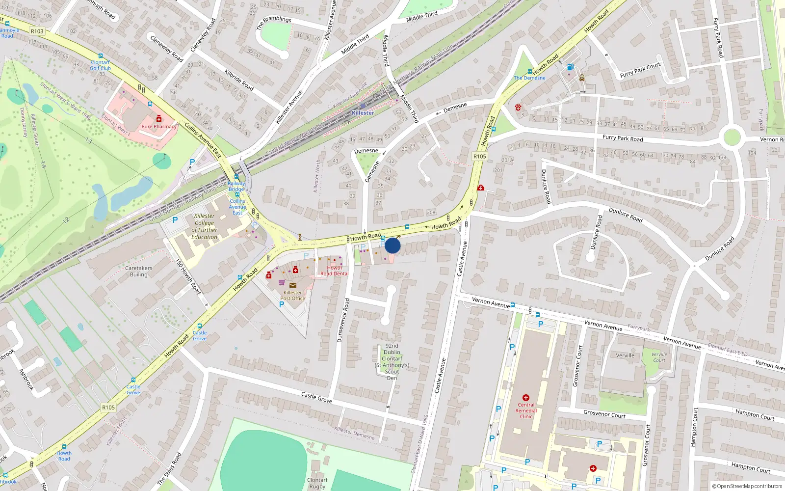 Overhead map showing the location of 193-195, 193 Howth Road, Clontarf