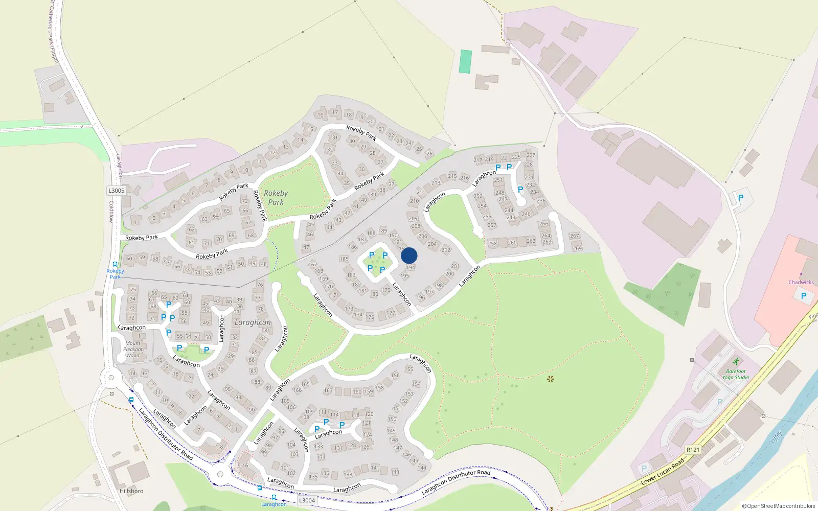 Overhead map showing the location of 193 Laraghcon, Lucan
