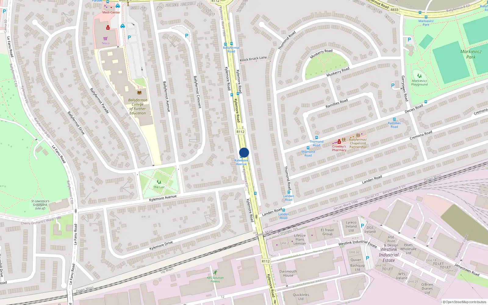 Overhead map showing the location of 193 Timbermill, Kylemore Road, Artane