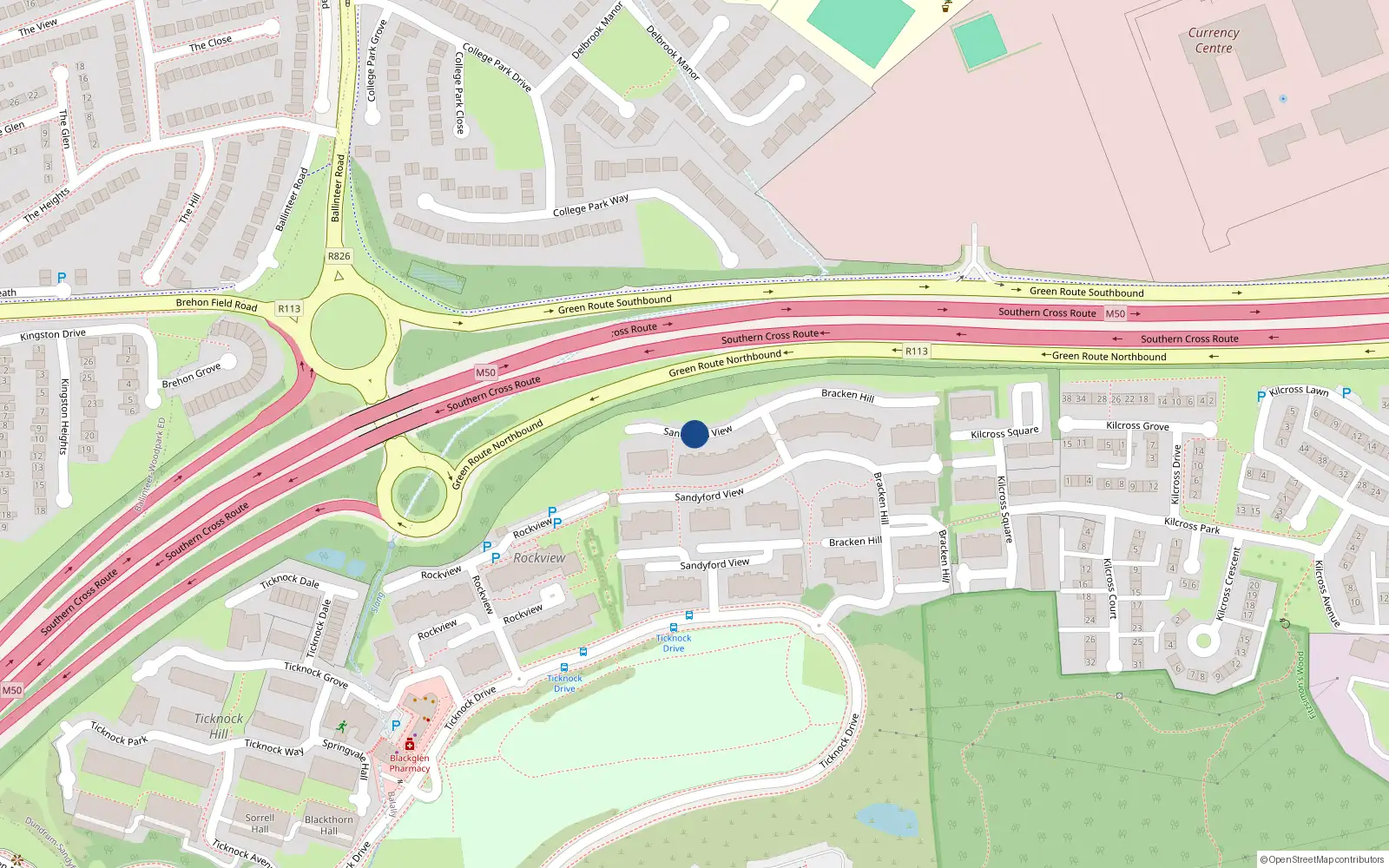 Overhead map showing the location of 194 Bracken Hill, Sandyford