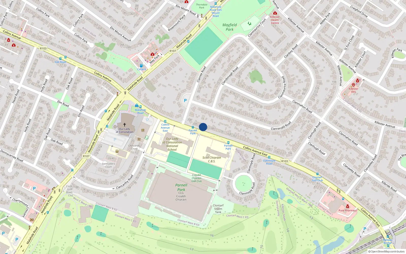 Overhead map showing the location of 194 Collins Avenue East, Dublin 5, Dublin