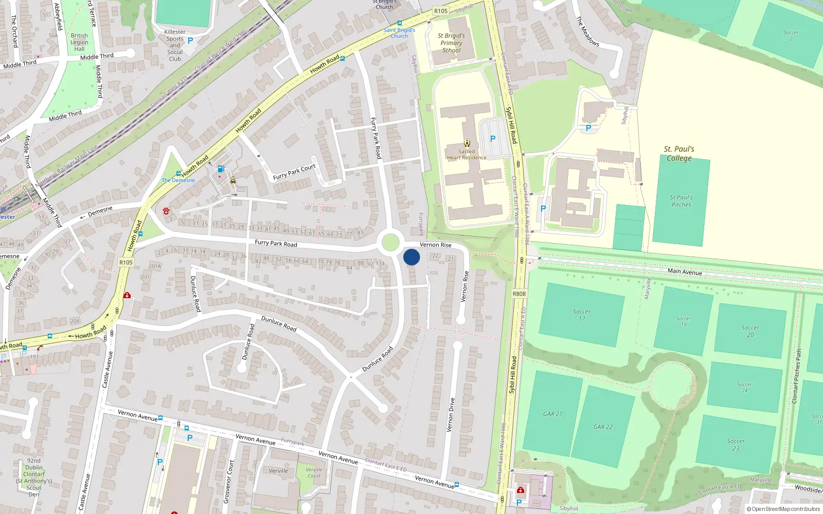 Overhead map showing the location of 194 Dunluce Road, Dublin 3