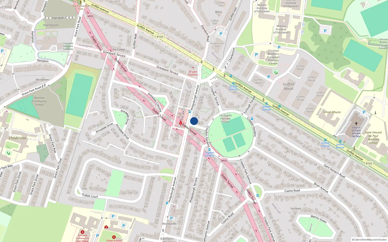 Overhead map showing the location of 194 Philipsburgh Avenue, Dublin 3