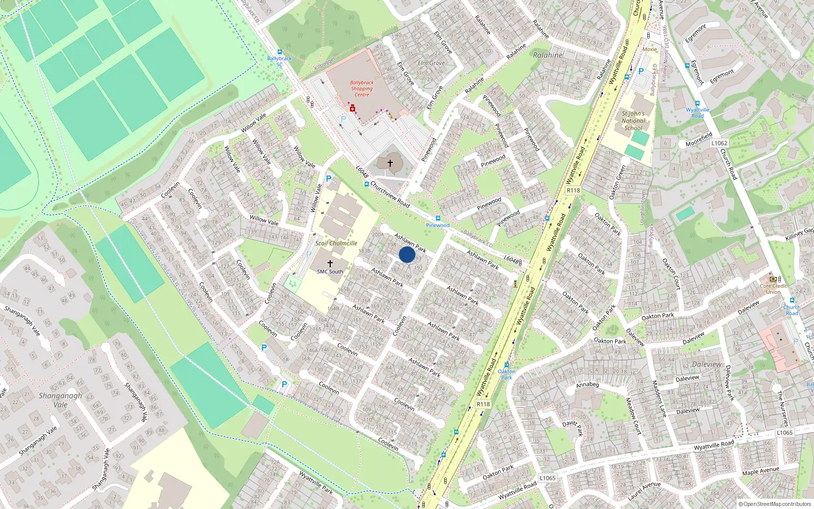 Overhead map showing the location of 195 Ashlawn Park, Ballybrack, Dublin