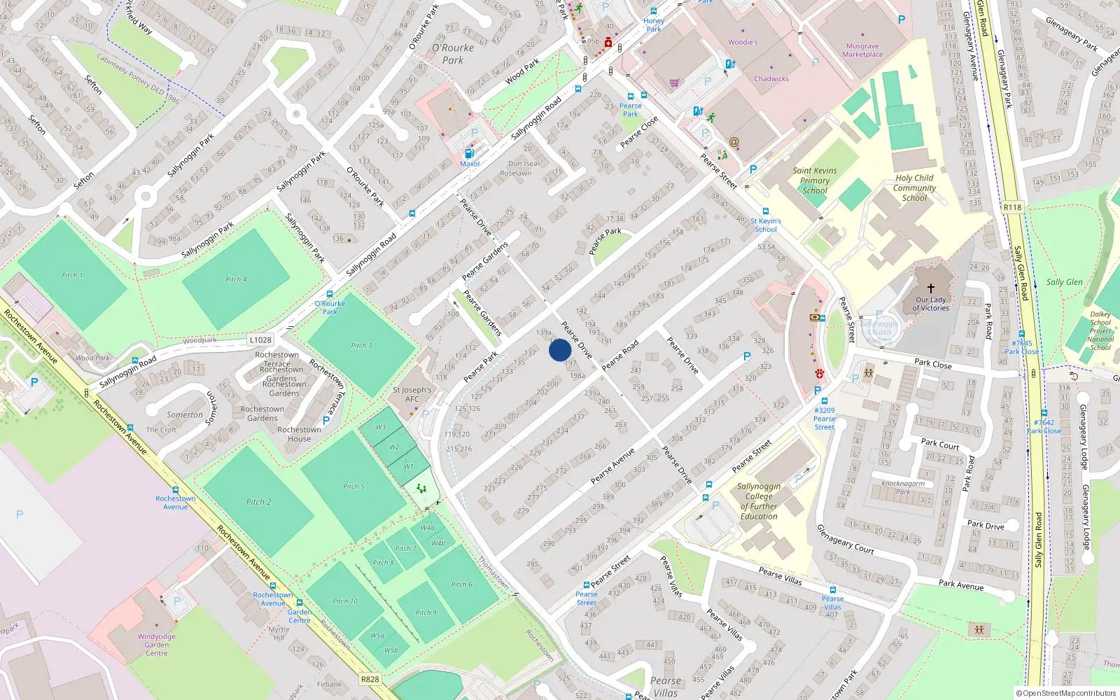 Overhead map showing the location of 195 Pearse Road, Sallynoggin