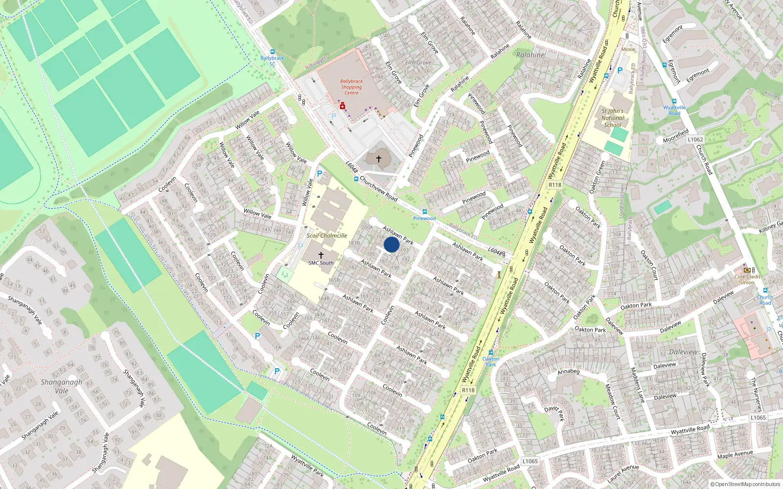 Overhead map showing the location of 196 Ashlawn Park, Ballybrack, Dublin
